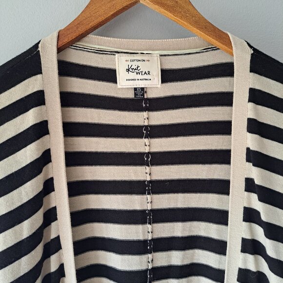 Knit Wear Striped XS Women Soft Cardigan  Open Front 3/4 Sleeve Pockets - Picture 2 of 7